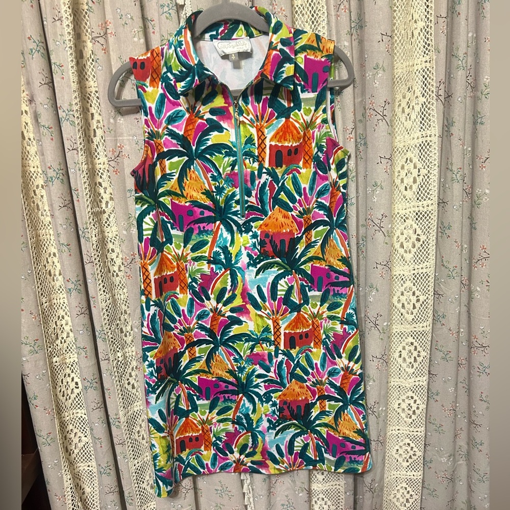 Cappagallo Tropical Palm Print Sleeveless Dress Small Resort Preppy